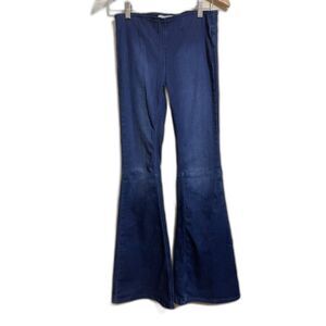 Free People Penny Pull On Flare Jeans Dark Wash Stretch Low Rise Boho 70s 27R